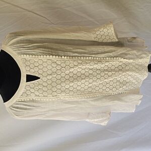 Zac & Rachel‎ women plus 1X white blouse 3/4 sleeve lace panel boho relaxed fit